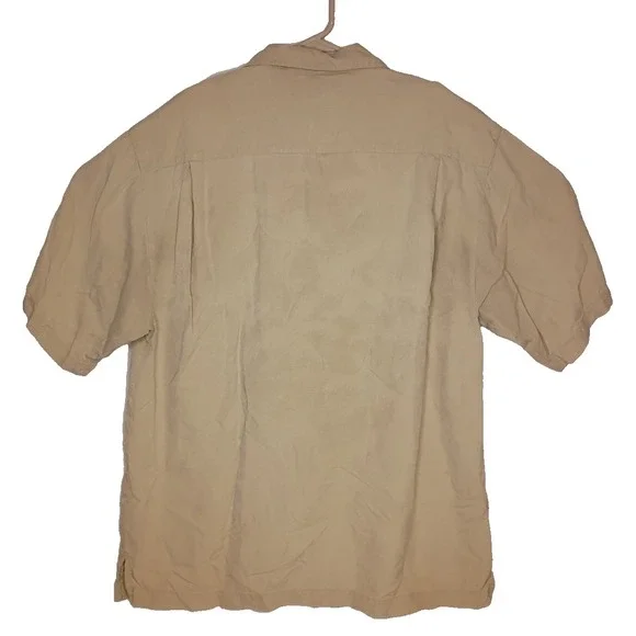 Tommy Bahama Shirt Mens Medium Beige Silk Floral Pocket Camp Relax Casual Resort - Picture 4 of 9